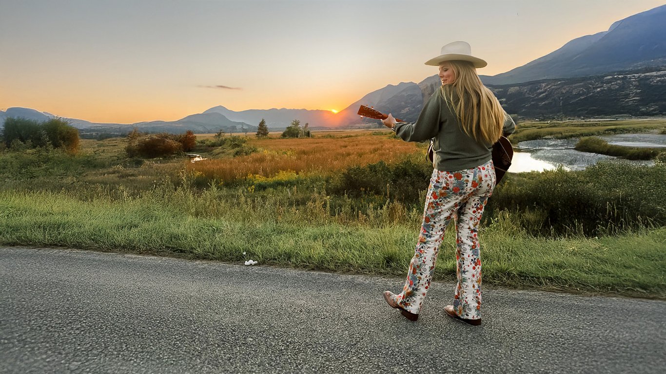 Maddie with mountains in background